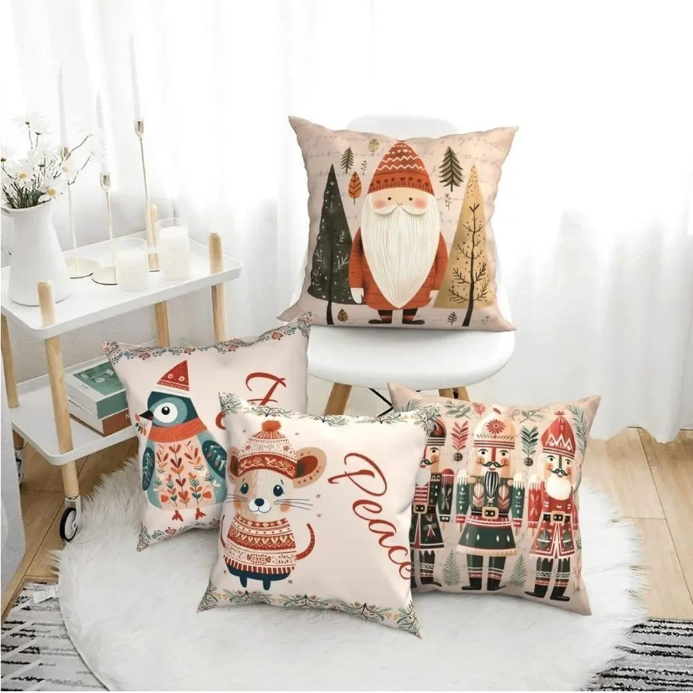 Holiday Decorative Pillow Covers Set - Festive Multicolor